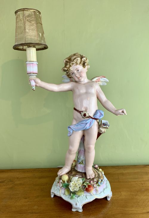German Schierholz Porcelain Cherub Table Lamp