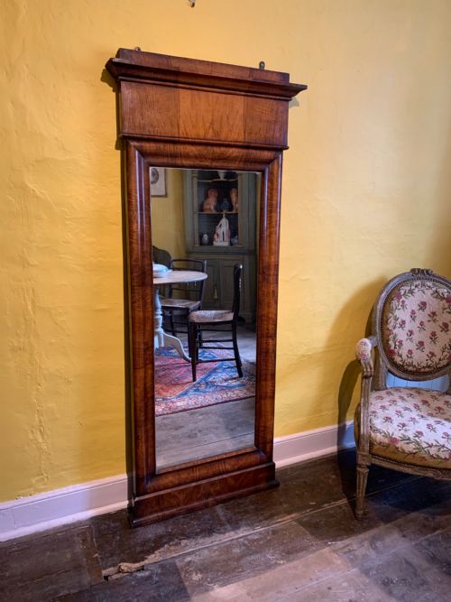 Antique Biedermeier Full Length Mahogany Wall Mirror