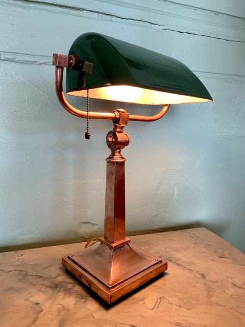 Adjustable Bankers Lamp with Green Enamel Shade