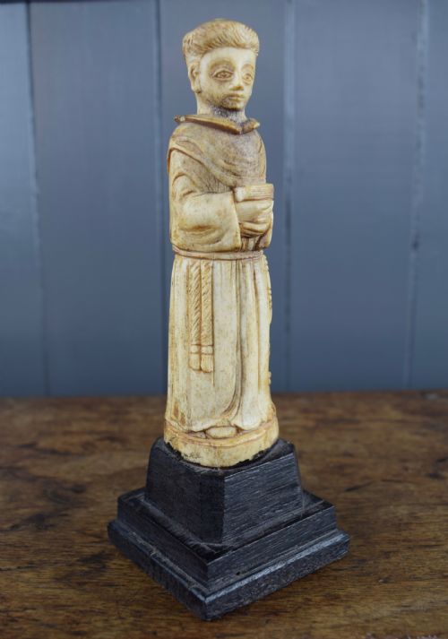 Antique Colonial Carved Bone Ecclesiastical Figure of a Monk