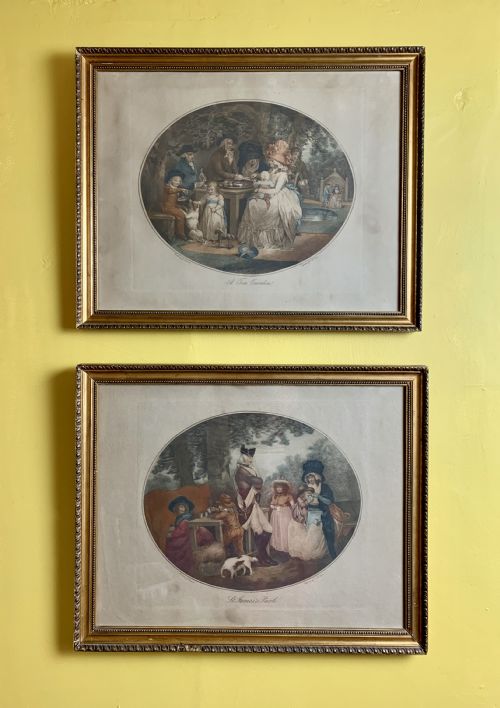 Pair of Stipple Engravings the Tea Garden & St James Park After Geo Morland