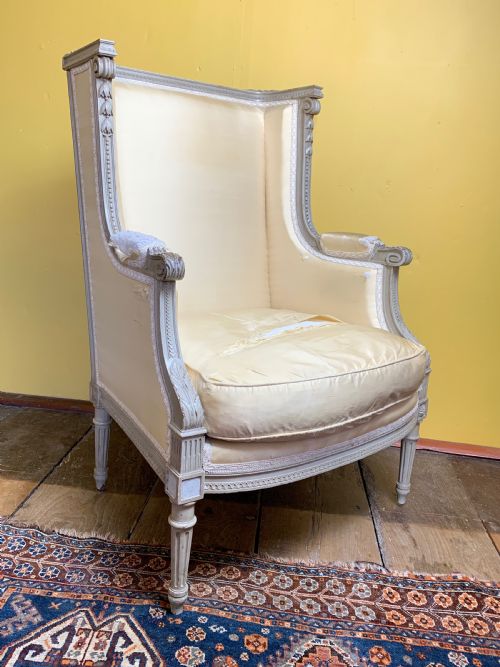 French Louis Xvi Style Wing Armchair in Original Paint
