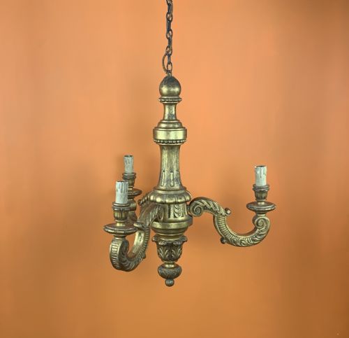 Italian Carved Gilt Wood Three Branch Chandelier