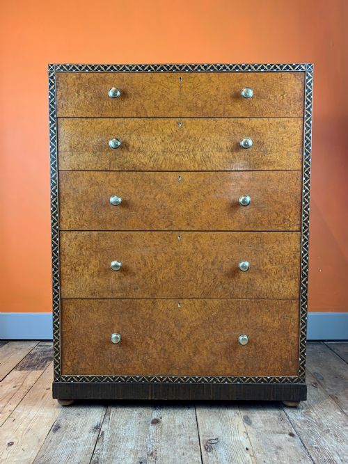 Bath Cabinet Makers Inlaid Burl Amboyna Chest of Drawers