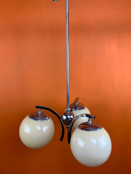 Art Deco Chrome Ceiling Light with Glass Globe Shades