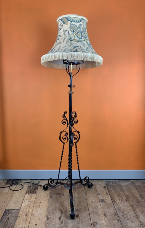 Arts & Crafts Wrought Iron & Brass Standard Lamp