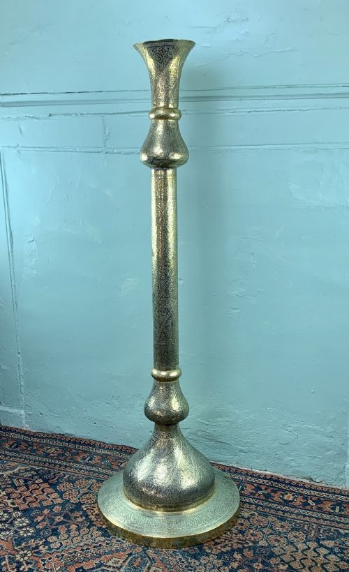 Cairoware Mamluk Revival Pierced Brass Floor Lamp with Calligraphic Script