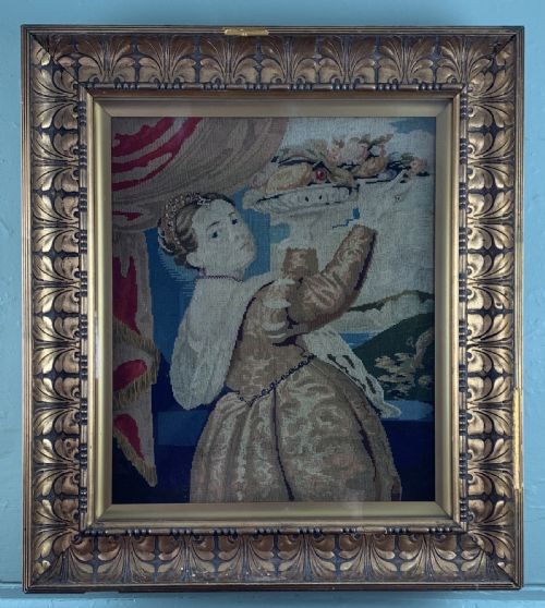 Berlin Woolwork Tapestry Picture After Titian's 'Lavinia', Girl with a Basket of Fruits