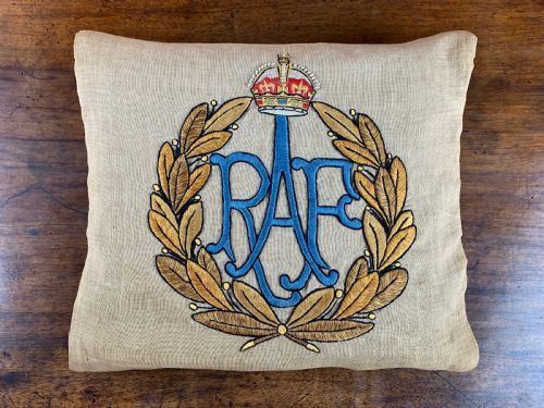 Raf Hand Embroidered Cushion with Raf Insignia Circa 1930