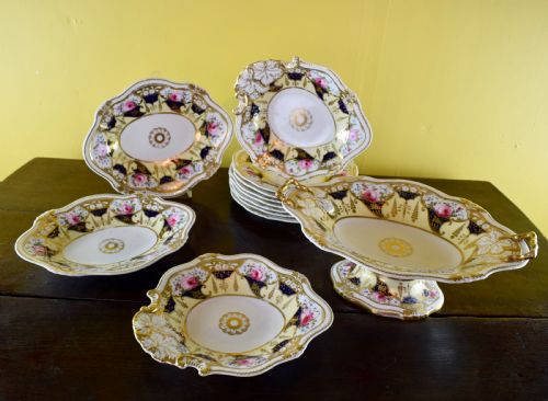 John Yates Rose Painted Porcelain Dessert Service Circa 1830