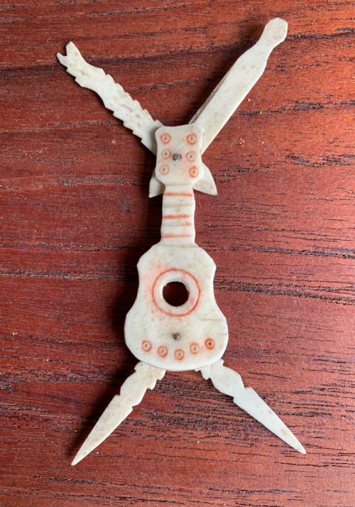 Napoleonic Prisoner of War Folding Bone Toothpick in the Form of a Guitar