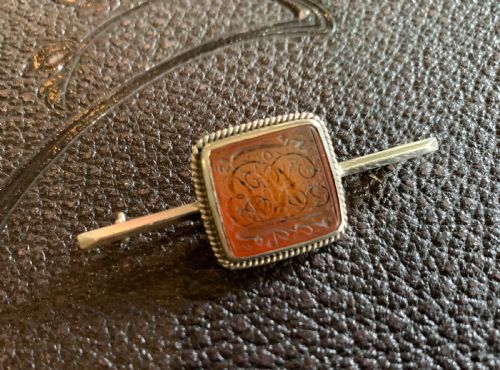 Antique Persian Carnelian Seal Mounted as a Bar Brooch