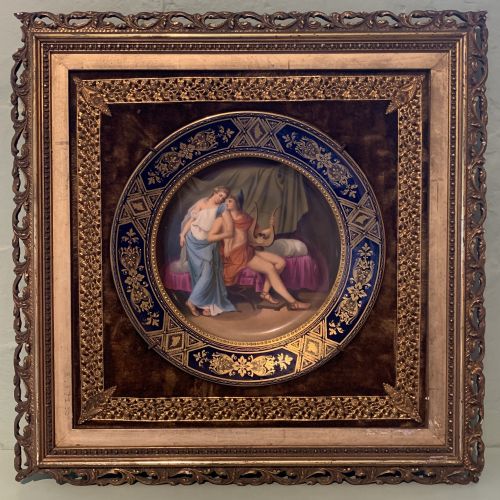 Framed Royal Vienna Hand Painted Porcelain Cabinet Plate of Paris and Helena