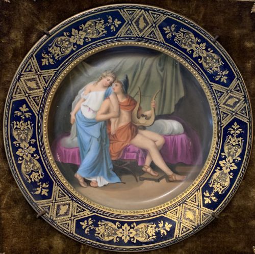 fig 1. Framed Royal Vienna hand painted porcelain cabinet plate of Paris and Helena