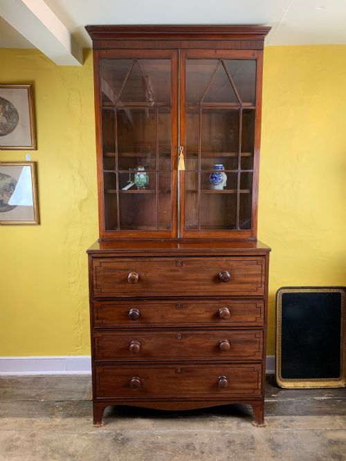Regency Mahogany Secrétaire Bookcase with Line Inlay