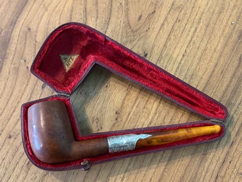 Silver Mounted Briar and Amber Pipe by Samuel Morden in Original Morocco Leather Case