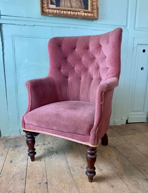Victorian Barrel Back Wing Armchair with Button Upholstery