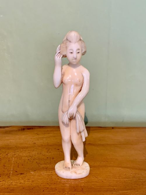 Japanese Meiji Carved Ivory Okimono of a Nude Girl