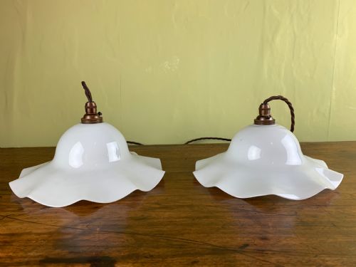 Pair of French Opaline Glass Pendant Lights