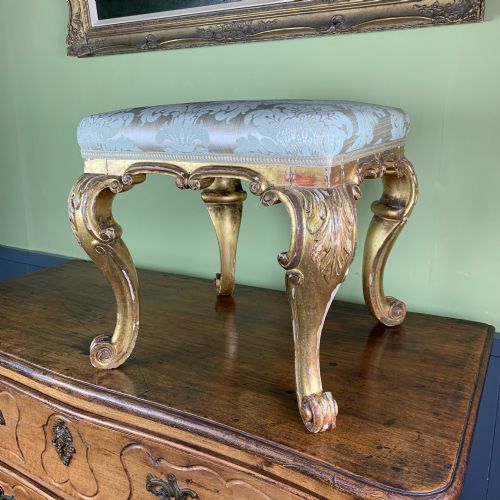 Antique Carved Giltwood Stool in Rococo Style