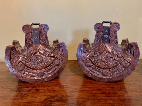 Pair of 19th Century Mapuche Carved Wooden Stirrups
