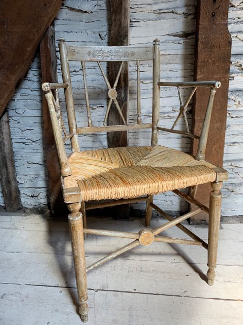 Regency Painted Rush Seated Armchair Faux Bamboo