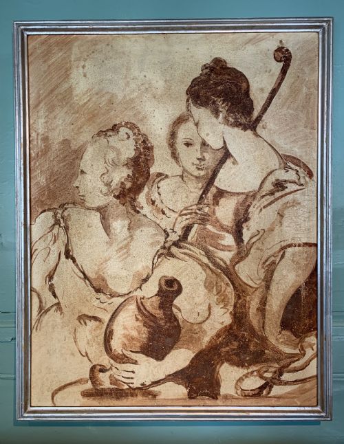Italian School Renaissance Style Sanguine Oil on Canvas of Female Figures