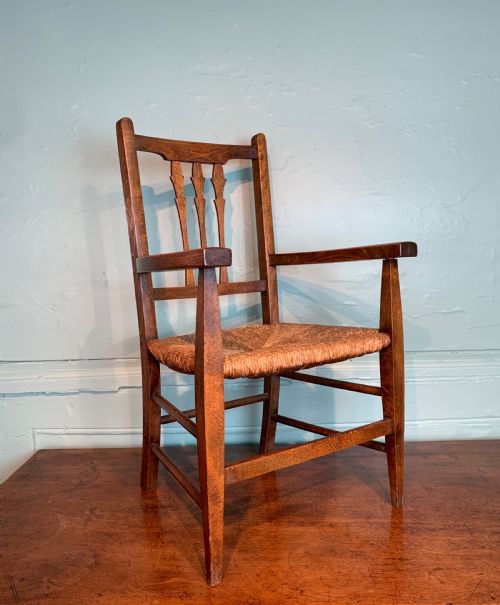Antique Rush Seated Child's Chair in Arts & Crafts Style