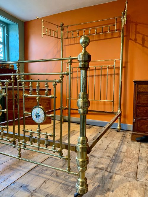 Good Quality Victorian Half Tester Brass Double Bed Attributed to Jas Shoolbred