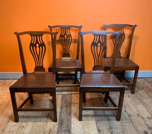 Set of Four Georgian Provincial Oak Dining Chairs with Solid Seats