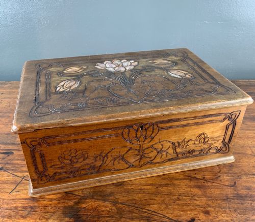 German Art Nouveau Jugendstil Carved Wooden Box