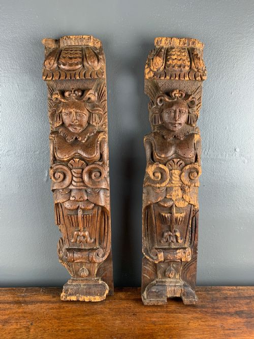 Pair of 16th Century Carved Oak Figural Terms