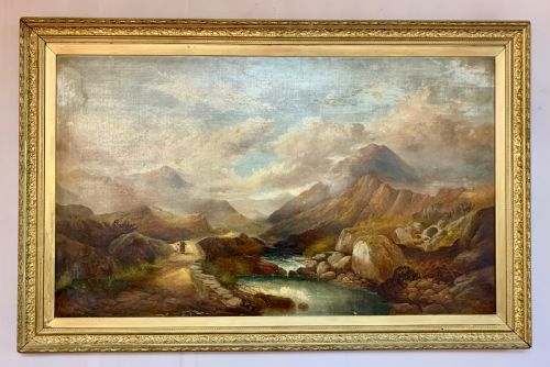 Henry Martin Pope (Attr.) Large Oil on Canvas of Llanberis Pass Snowdonia