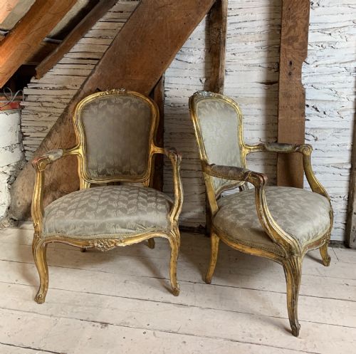 fig 1. Pair of French gilt-wood fauteuils armchairs in Louis XV style 19th century