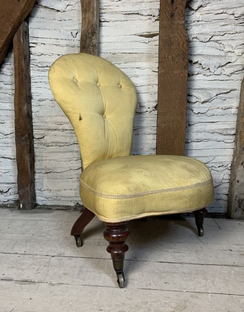 Victorian Button Back Bedroom or Occasional Chair of Unusual Shape