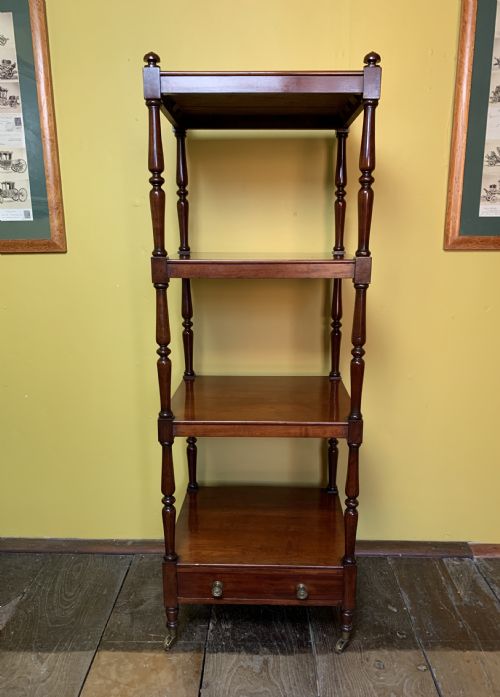 Late Regency Mahogany Four Tier Whatnot with Drawer Base