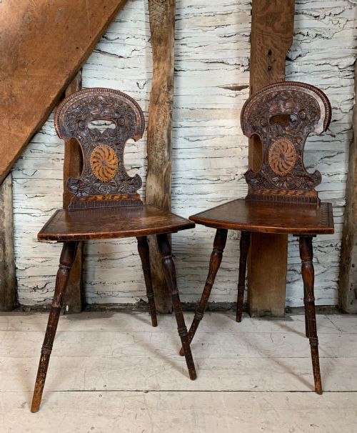 Pair of Swiss Alpine Stabellen Chairs Circa 1800