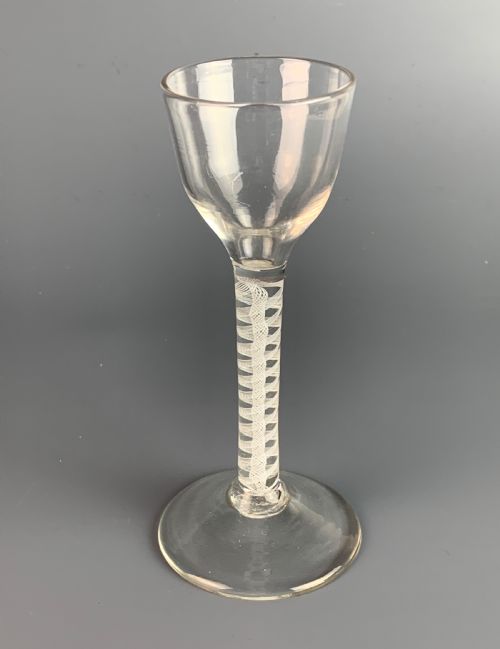 18th Century Cordial Glass with Double Opaque Spiral Twist Stem.