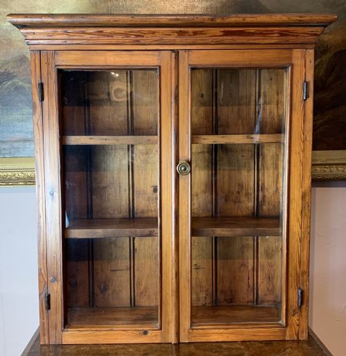 Victorian Pitch Pine Glazed Two Door Wall Cabinet