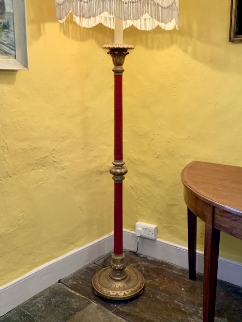 Italian Carved Gilt Wood & Red Cord Standard Lamp