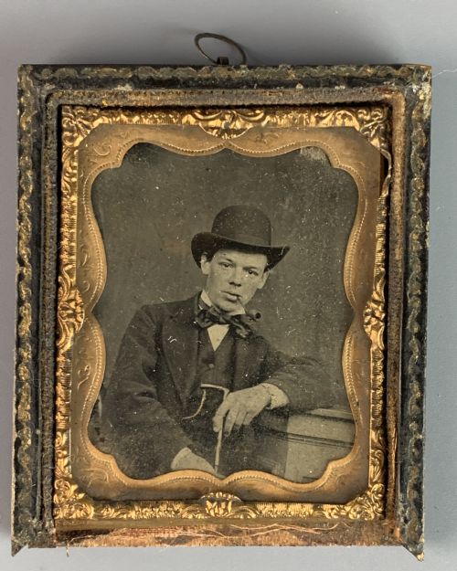 Victorian Portrait Ambrotype of a Man Smoking a Clay Pipe
