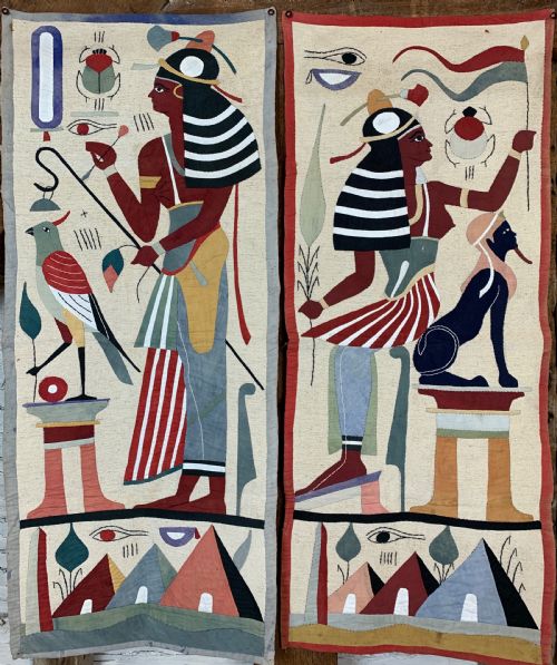 Pair of Egyptian Appliqué Work Tapestry Wall Hangings