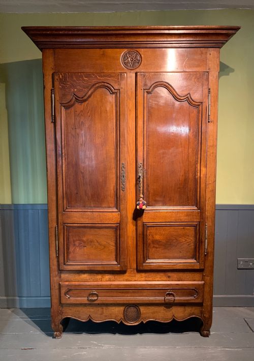 Antique French Oak Armoire with Panelled Doors