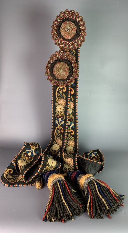 Exceptional Pair of Victorian Berlin Woolwork Needlework Bell Pulls