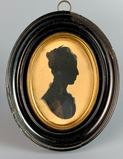 A Regency Portrait Silhouette of a Lady Within an Ebonised Oval Frame