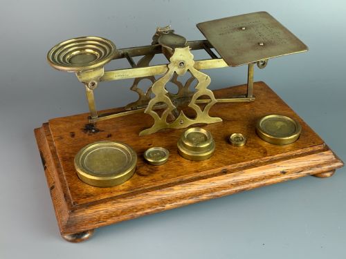 Set of Thornill Brass Postal Scales, Circa 1900, with Weights