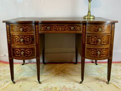 Edwardian Inlaid Mahogany Twin Pedestal Desk