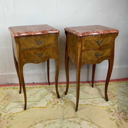Pair of French Parquetry Beside Chests in Louis Xvi Style