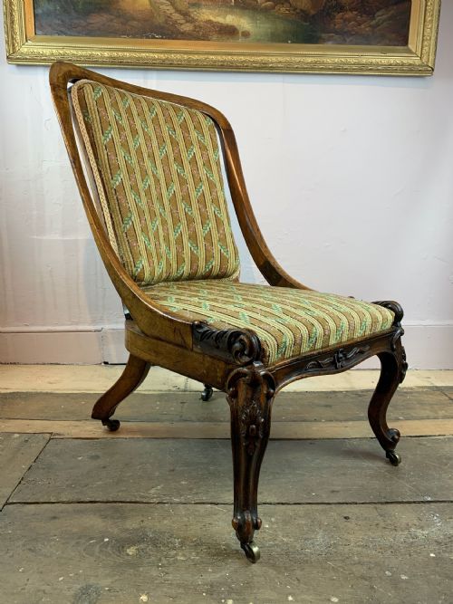 Early Victorian Mahogany Framed Occasional Chair with Needlework Upholstery