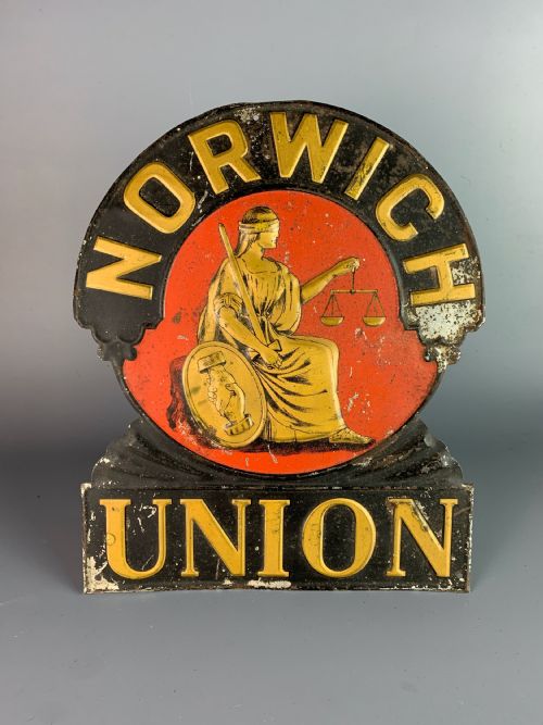 Antique Norwich Union Painted Pressed Tin Agents Sign / Fire Plaque